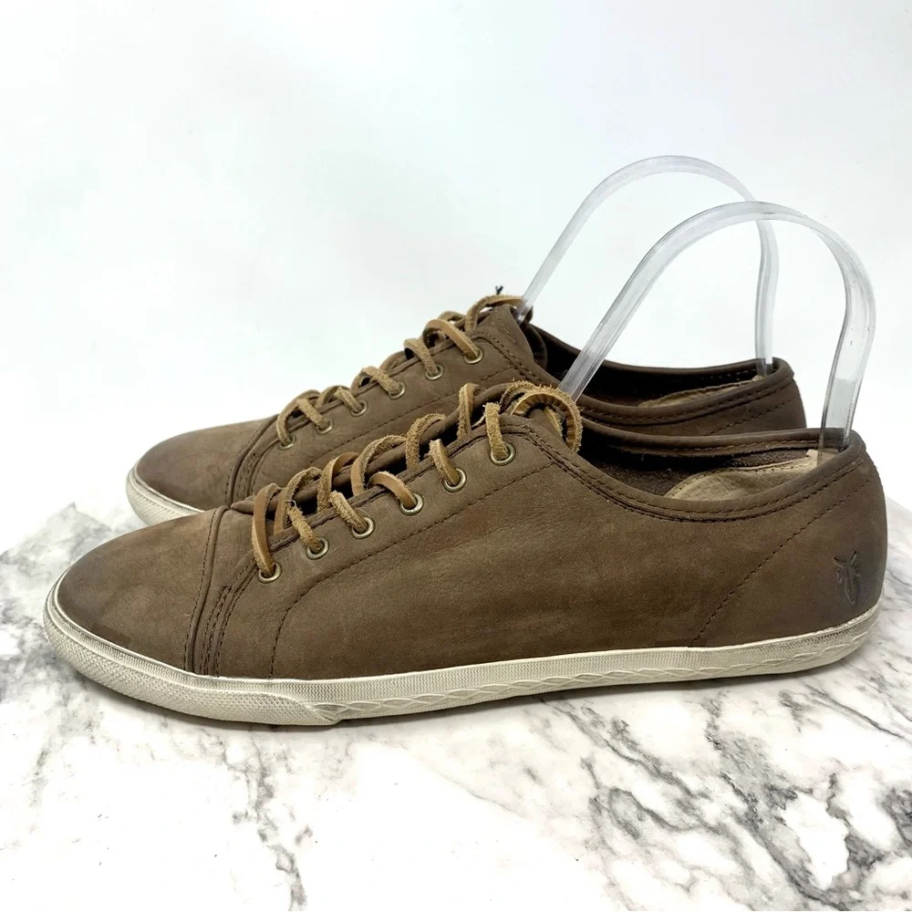 Frye Mindy Low Brown Nubuck Leather Sneaker 9 Casual Neutral Athleisure Bohemian - Picture 3 of 16